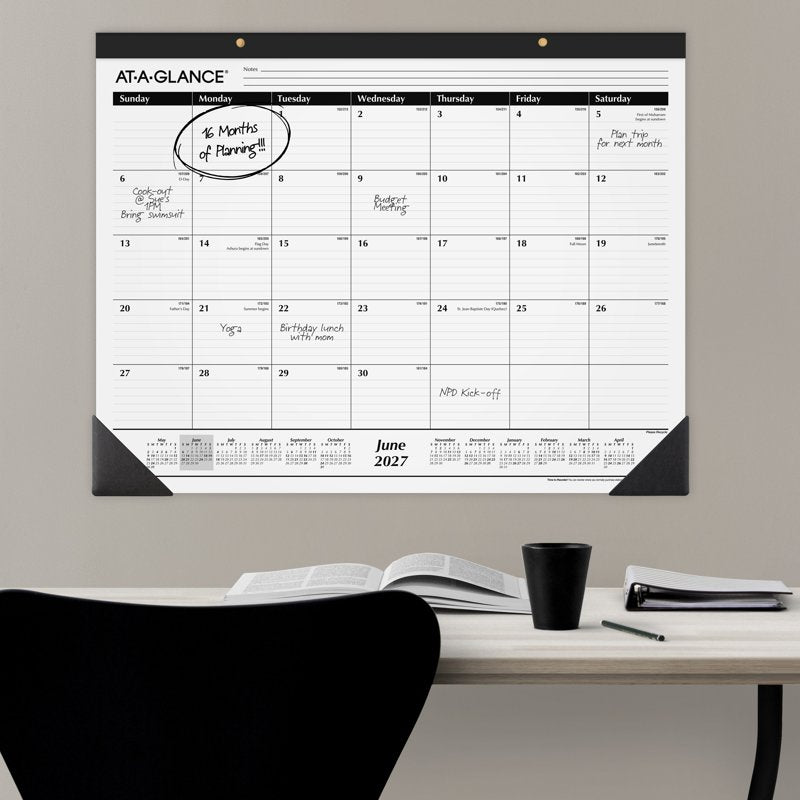 Large Academic Desk Pad Calendar 2026-2027, 21.75 x 17 Inch with Note Sections