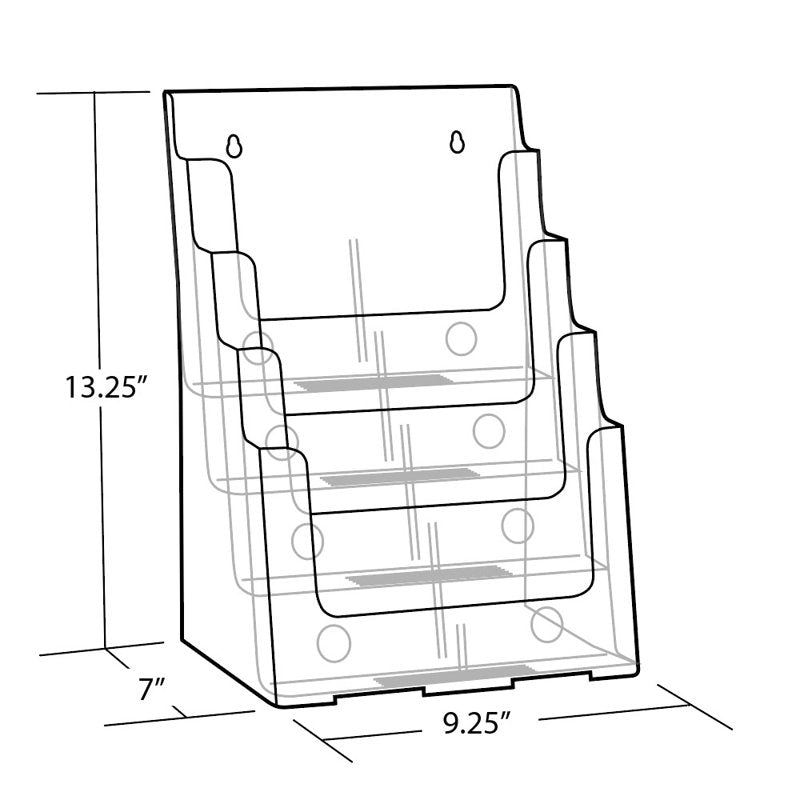 Four-Tier Letter Size Brochure Holder - Clear Plastic Countertop Organizer