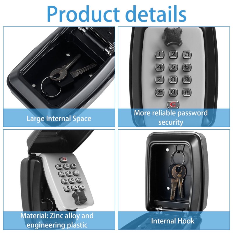 Outdoor Wall Mount Key Lock Box Waterproof Combination Safe for House Keys