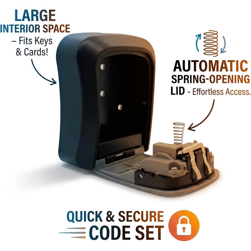 Portable Key Storage Box with 4-Digit Lock, Lightweight & Durable Plastic Security Lockbox
