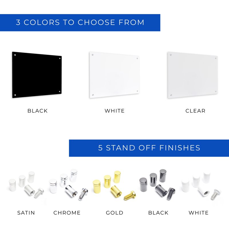 Wall-Mount Dry Erase Board with Black Acrylic & Chrome Stand-Off Finish - Durable Office, Home & Classroom Whiteboard