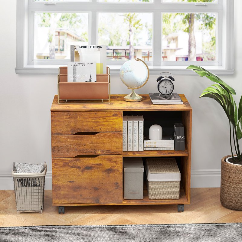 3-Drawer Rolling File Cabinet with Lock - Under Desk Office Storage