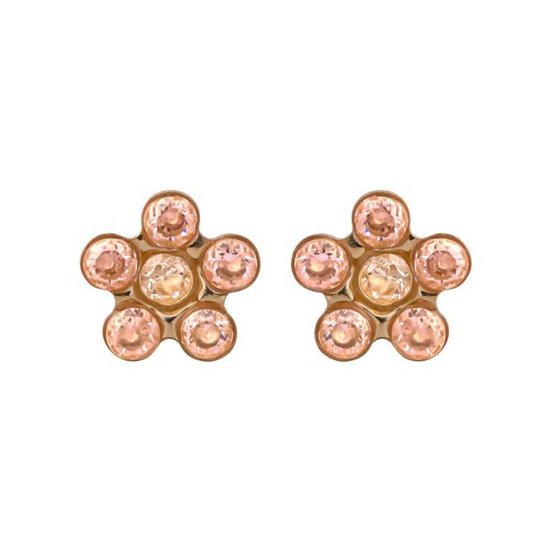 Girls CZ Flower Stud Earrings in 14K Pink Gold - Tween Jewelry