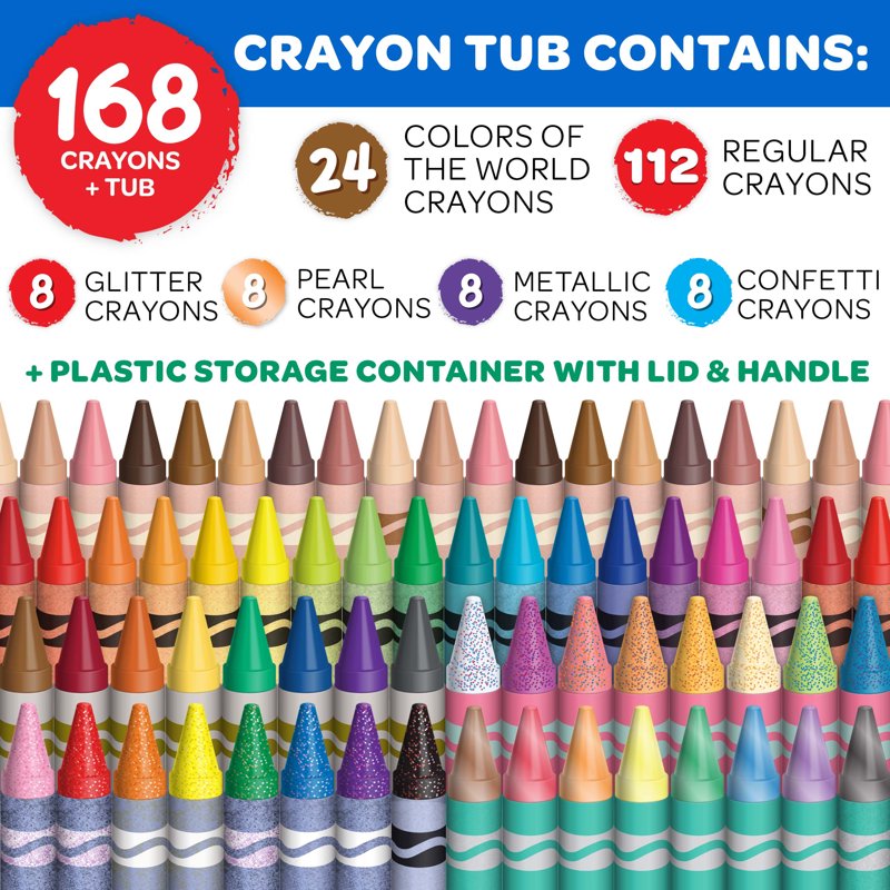 Bulk Crayon Set with Storage Tub - 168 Pack for Kids & Classroom