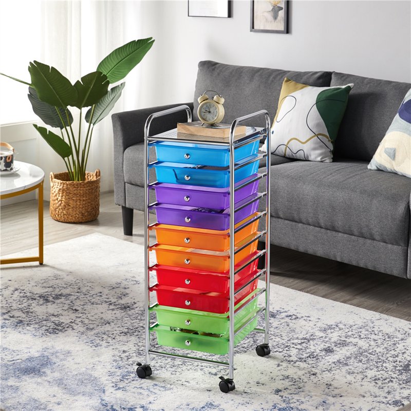 10-Drawer Rolling Storage Cart with Wheels - Multi-Color Home Office Organizer