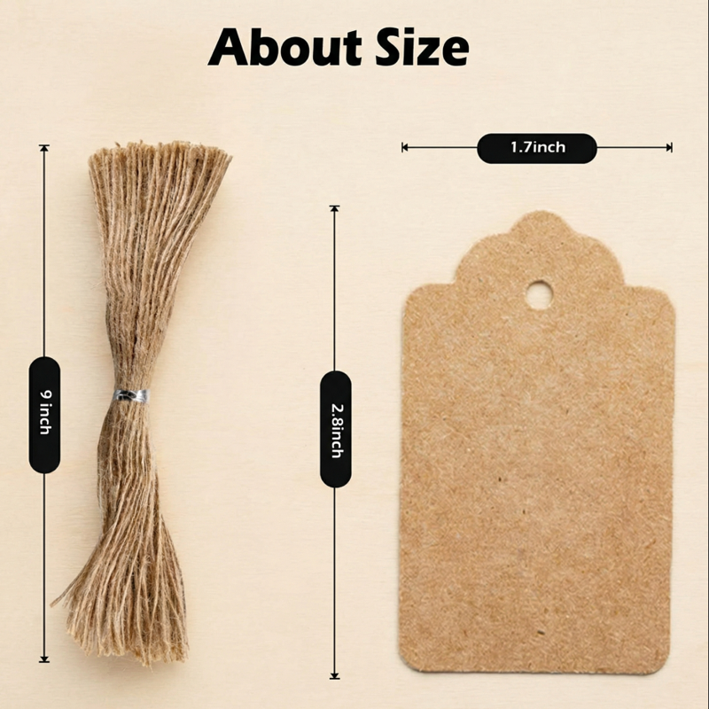 100pcs Kraft Paper Gift Tags with String - Rustic Wedding & Holiday Labels