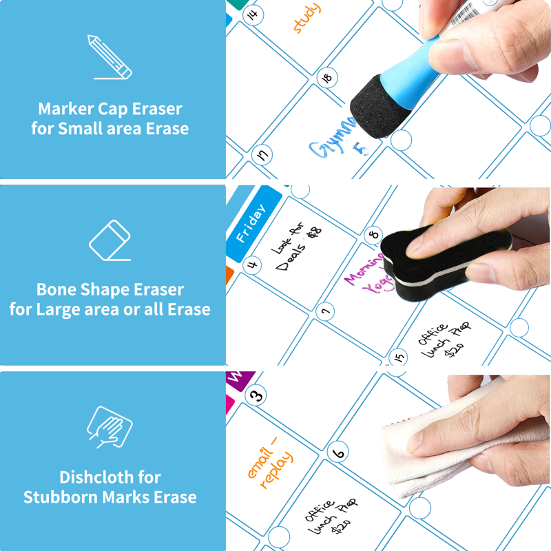 Magnetic Weekly Refrigerator Calendar Whiteboard with Markers & Eraser