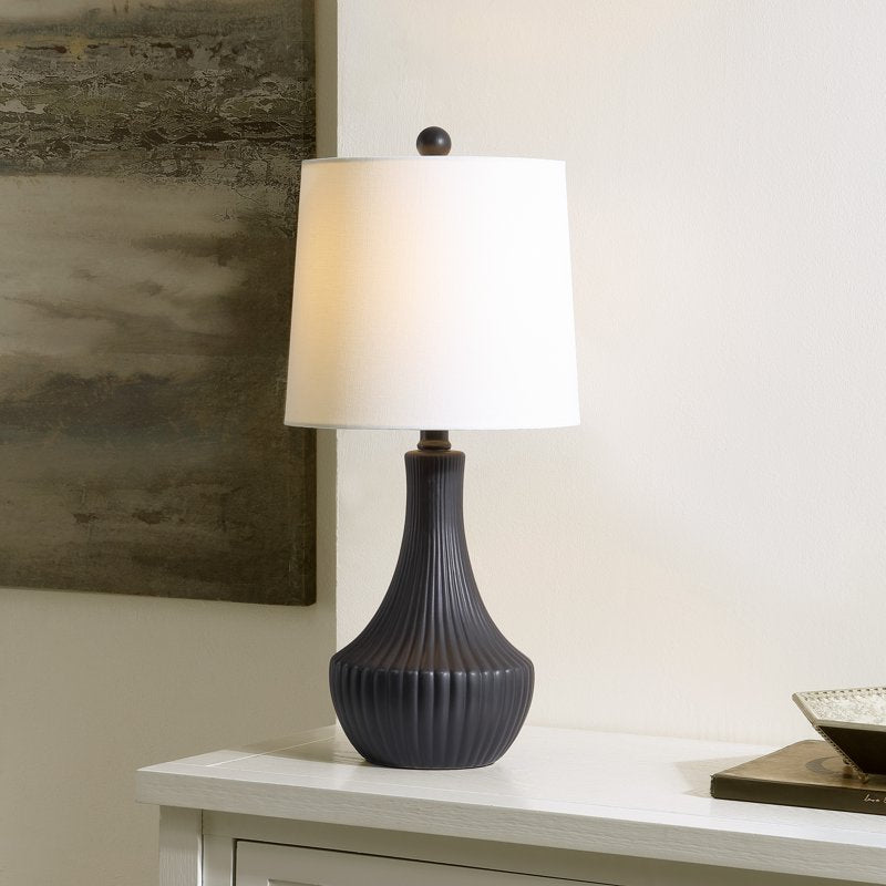 Glam Black Iron Table Lamp with Off-White Cotton Shade - 20 Inch