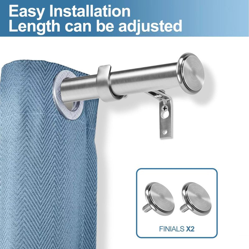 Adjustable 1-Inch Curtain Rod Set with Finials - Metal Window Drapery Rods
