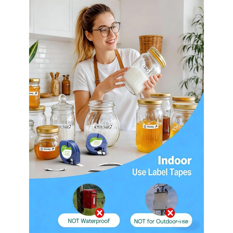 Self-Adhesive Label Tape 10-Pack for Dymo LetraTag Label Makers - 12mm White & Black