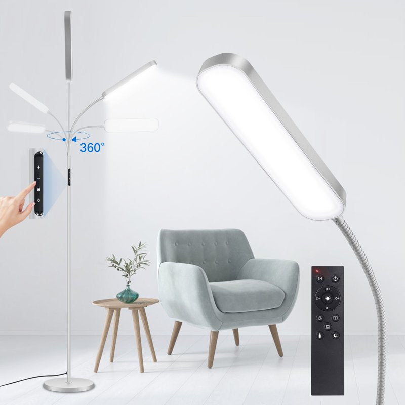 Adjustable LED Floor Lamp with Remote & Touch Control, 4 Color Temps - Silver