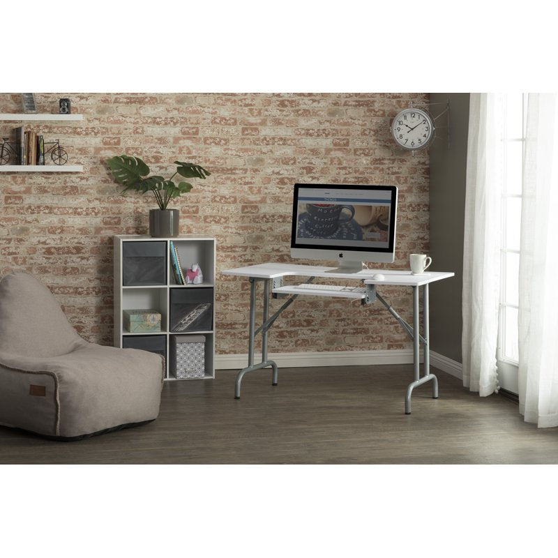 Foldaway Multipurpose Sewing Table with Adjustable Platform - Silver/White