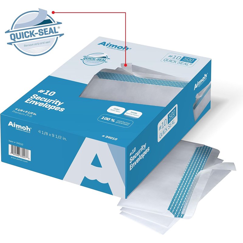 Aimoh Self-Seal #10 Security Envelopes - Windowless Mailing Pack