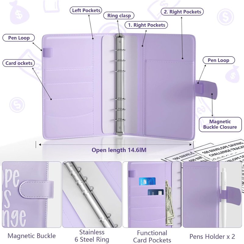 Money Saving Challenge Binder with 100 Pre-Numbered Envelopes - Budget Organizer for $5,050 Savings