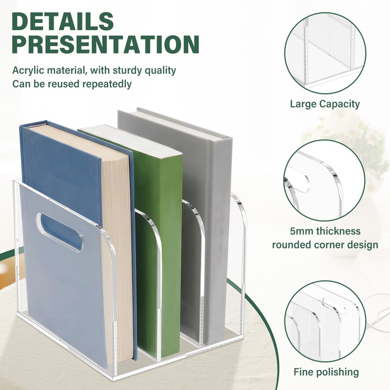 Acrylic Magazine File Holder with 3 or 5 Compartments Desk Document Organizer