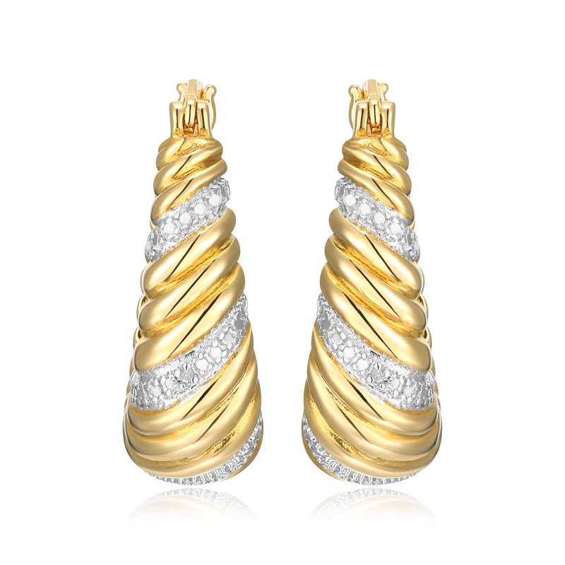 Diamond Accent Swirl Hoop Earrings - Two-Tone Rhodium and Gold Plated Jewelry