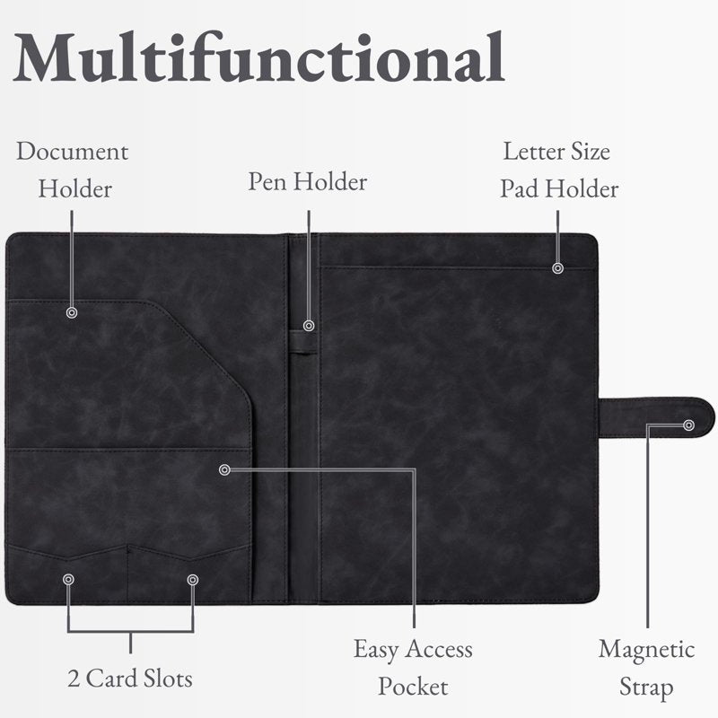 Portfolio Binder with Document Organizer & Business Card Holder - Faux Leather