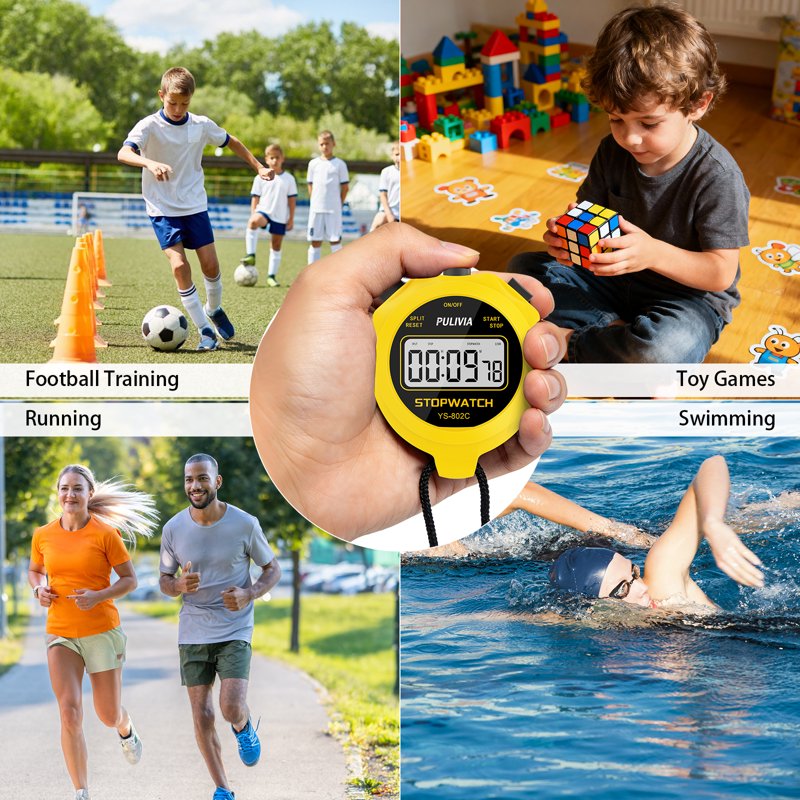 Digital Sport Stopwatch Timer - Large Display, Lap & Split Timing, Silent Operation