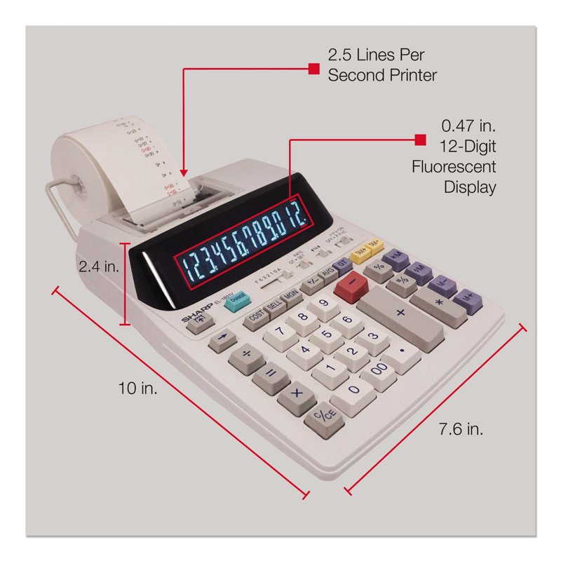 Printing Calculator with Fluorescent Display and AC Power – Sharp EL-1801V