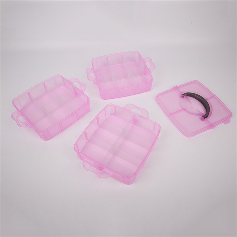 3-Tier Stackable Craft Storage Box with Dividers - Pink Multi-Use Organizer