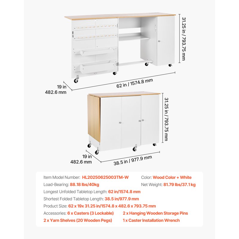 Foldable Sewing Table with Storage & Power Outlets - Multipurpose Craft Desk