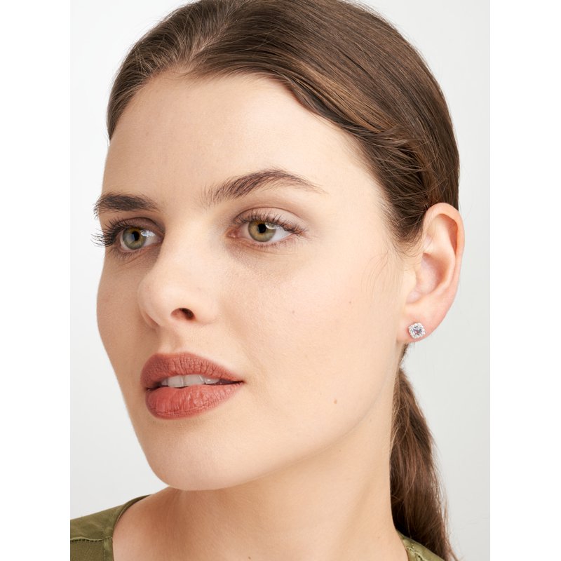 Women's Platinum Over Sterling Silver Created Sapphire CZ Stud Earrings