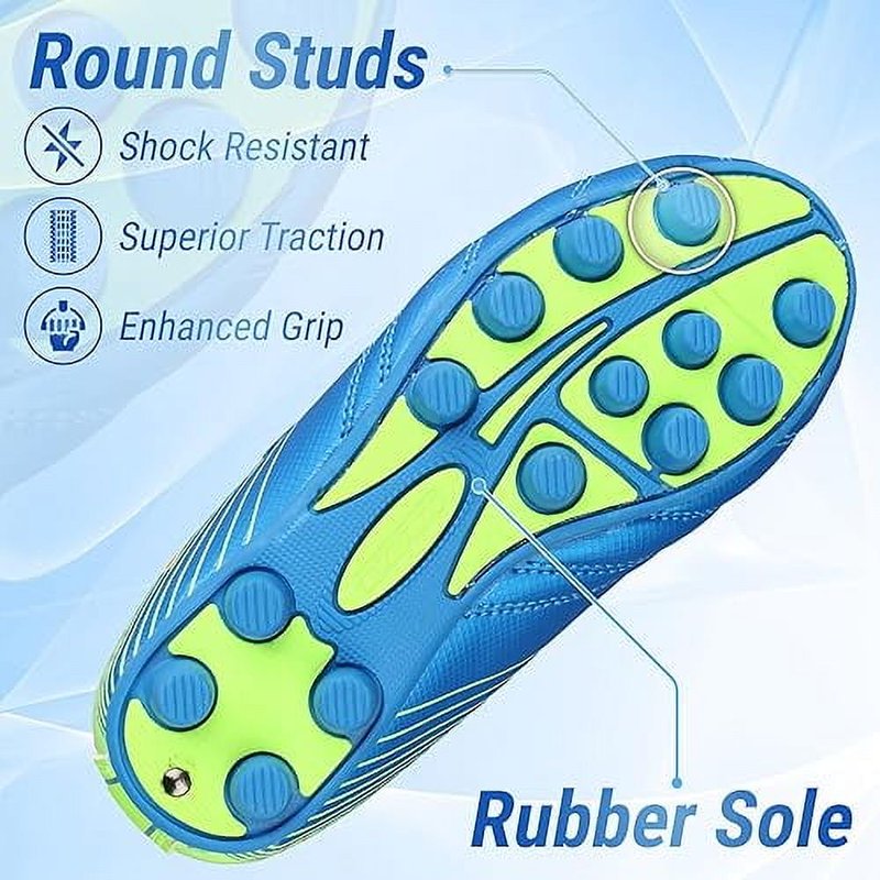 Vizari Loma Junior Firm Ground Soccer Cleats - Hook & Loop, 9.5 Blue/Green