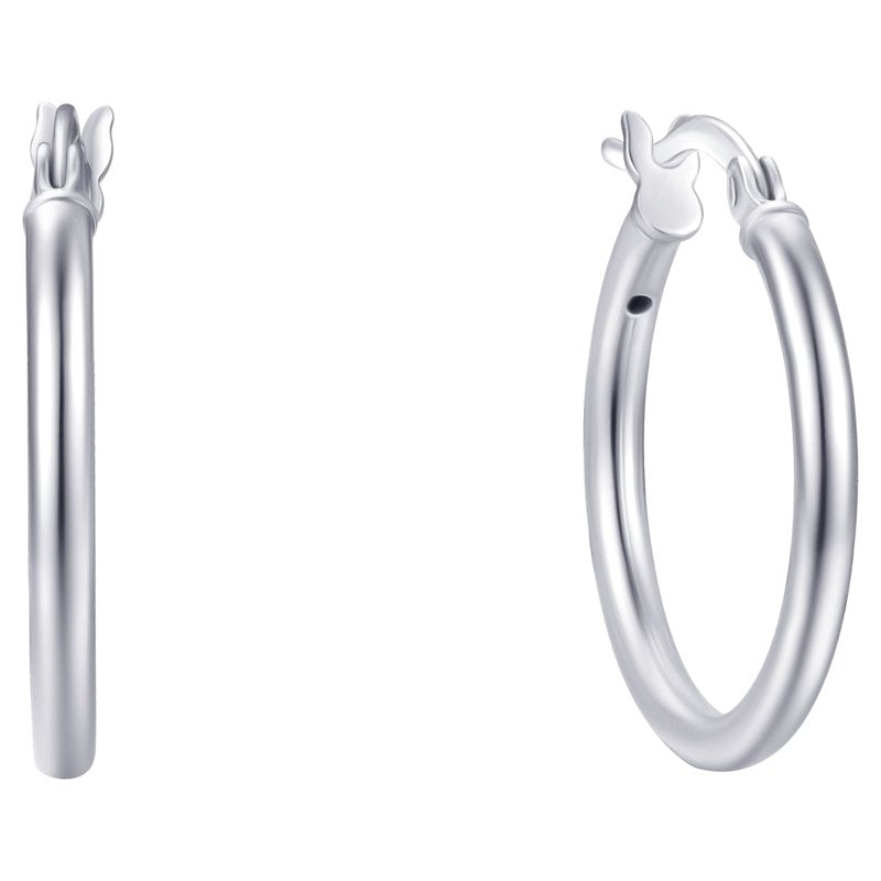 Sterling Silver Hoop Earrings with Click Top Closure - 15 & 20mm Duo Set