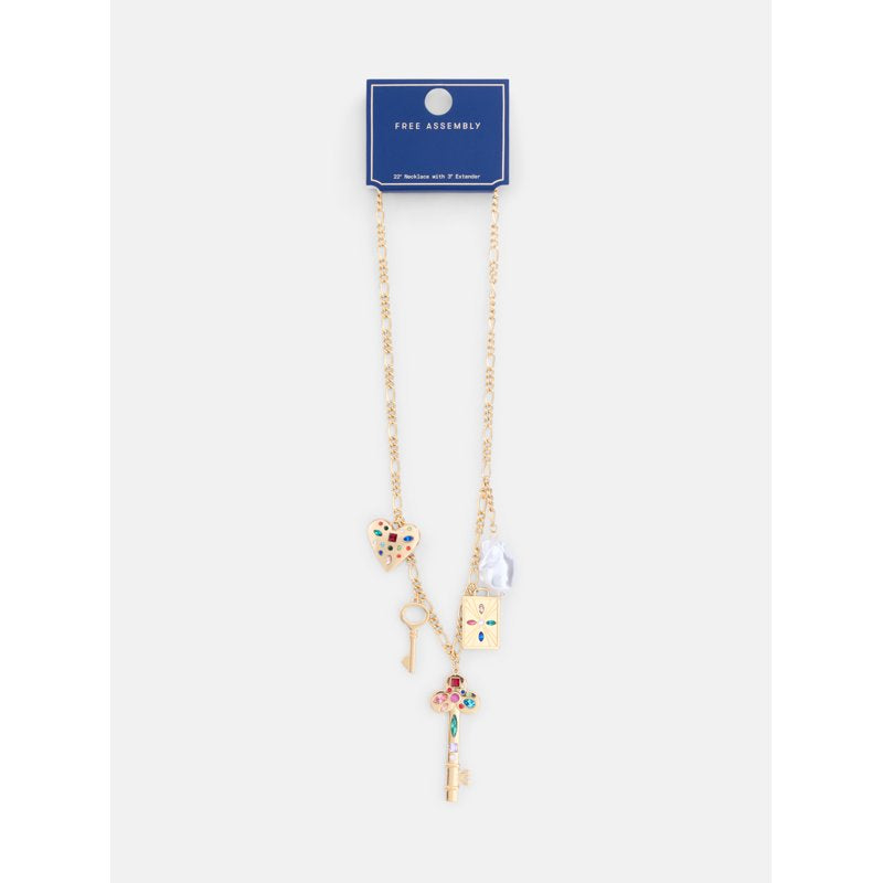 Women's Gold Tone Charm Necklace 22 Inch with Extender, Jewelry Accessory