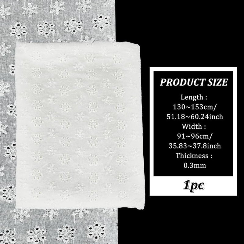 Cotton Embroidered Lace Fabric for Sewing and Decoration, White, 130-153cm Wide
