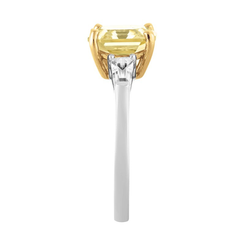 Sterling Silver Engagement Ring with Simulated Yellow Diamond & White Sapphire - 3-Stone, Gold Accents