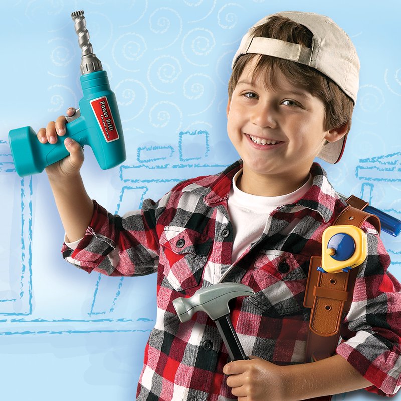 Kids Construction Play Tool Set with Belt & Battery-Powered Drill - Pretend & Build Toys for Ages 3+