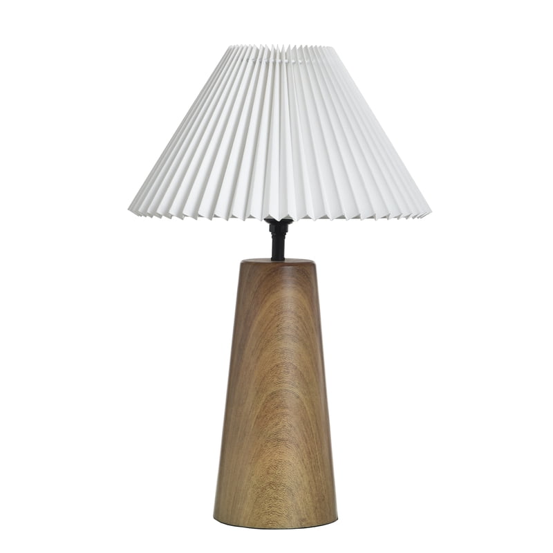 Wood Grain Finish Table Lamp with Pleated Shade - Indoor Accent Lighting