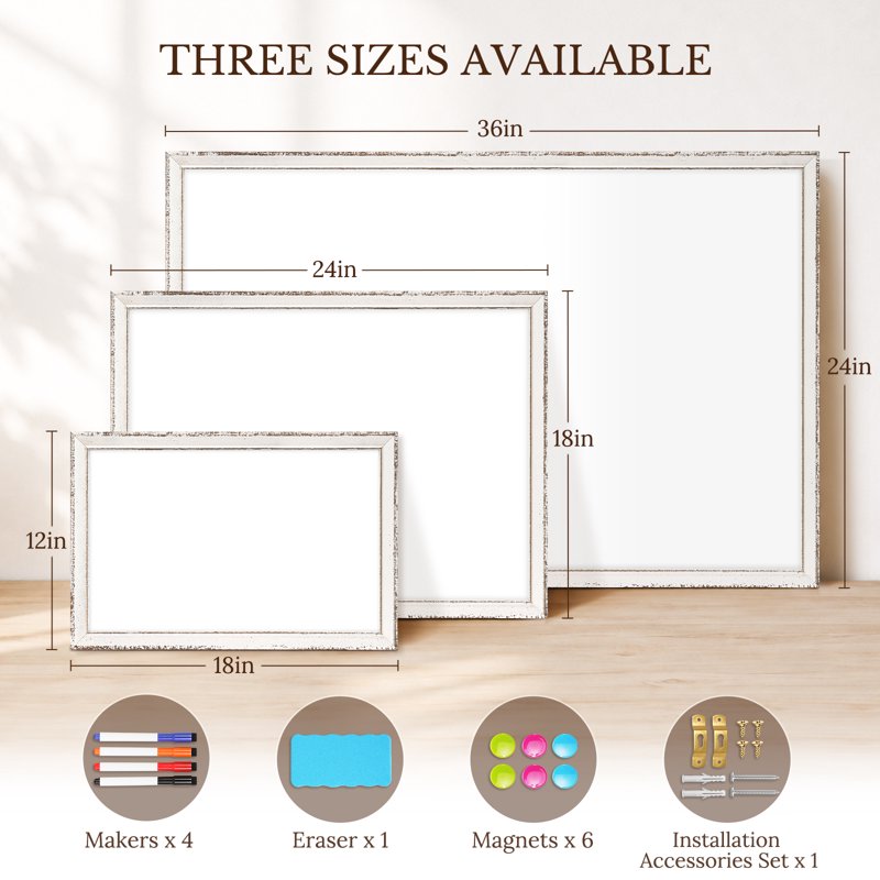 Magnetic Dry Erase Board with Retro White Wood Frame Wall Mount for Office & Home