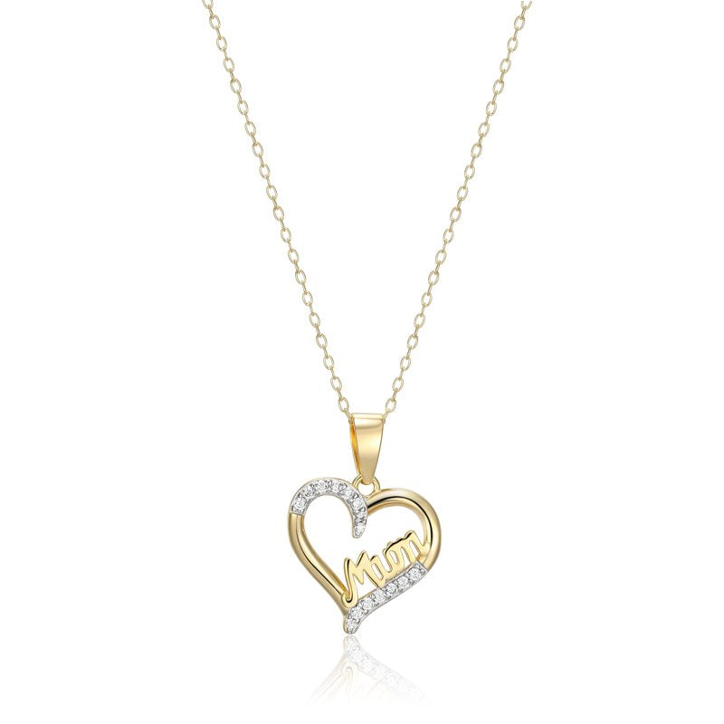 Sterling Silver Mom Heart Pendant Necklace with Cubic Zirconia, 18 Inch Chain