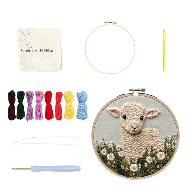 Punch Needle Kit for Beginners - DIY Craft Embroidery Hoop Set with Instructions