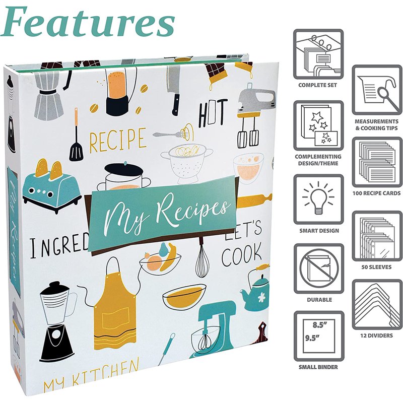 Recipe Binder Organizer Set with Recipe Cards & Dividers - Vintage Kitchen Design