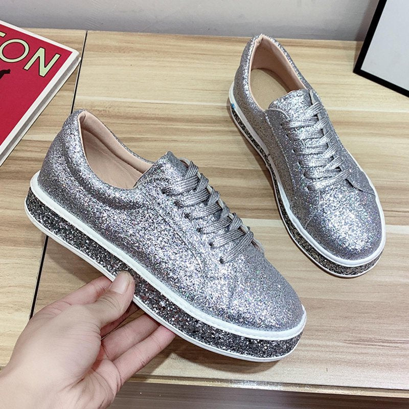 Sparkly Women's Glitter Tennis Sneakers - Comfortable Casual Shoes for Walking