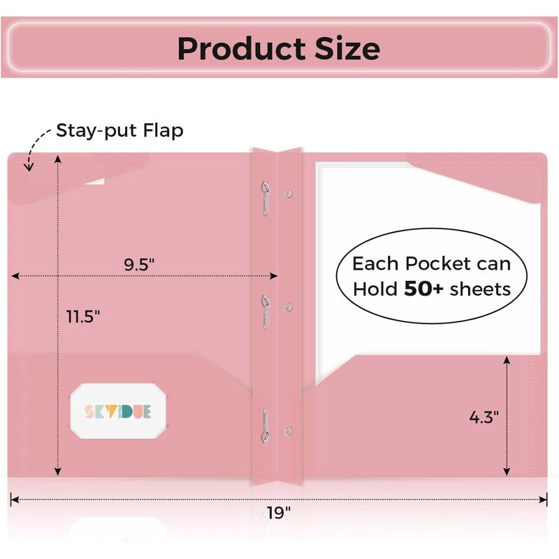 5 Pack Pastel Plastic Pocket Folders with 3 Prongs, Letter Size Office & School Organizers