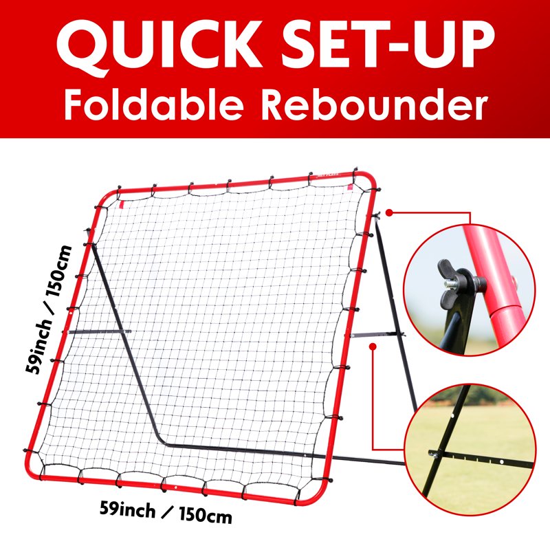 Net Playz 60 in Soccer Rebounder Training Net - 5x5ft Kick-Back Practice with Carry Bag