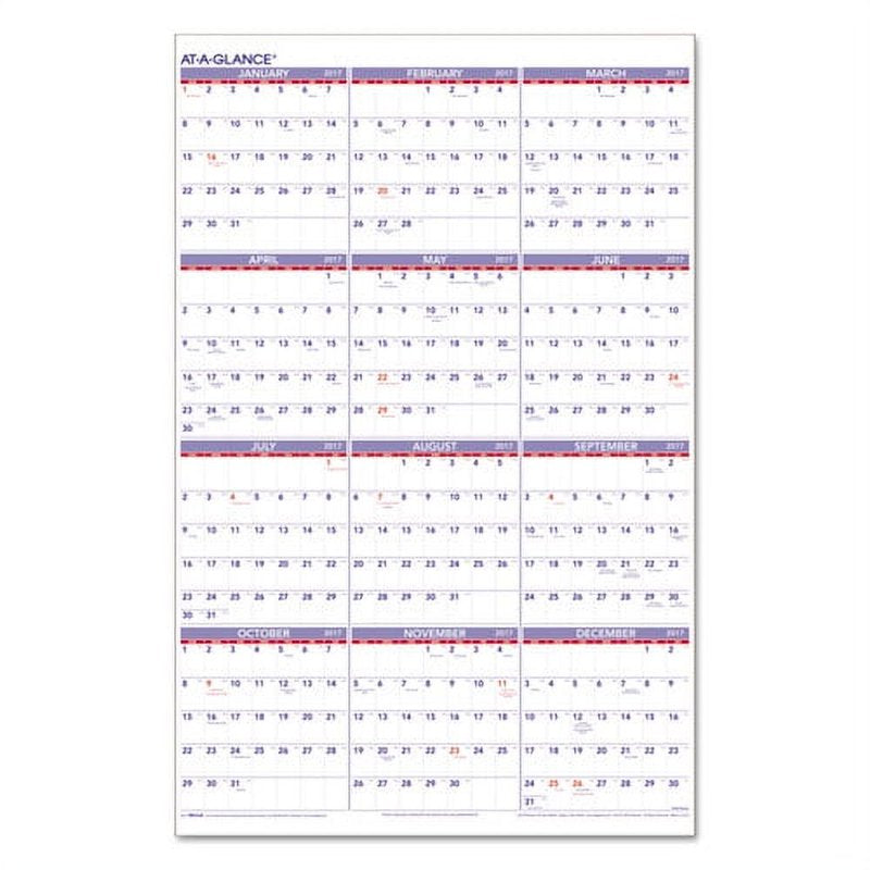 Yearly Wall Calendar with Full-Year View, Dated Planning & Holiday Highlights