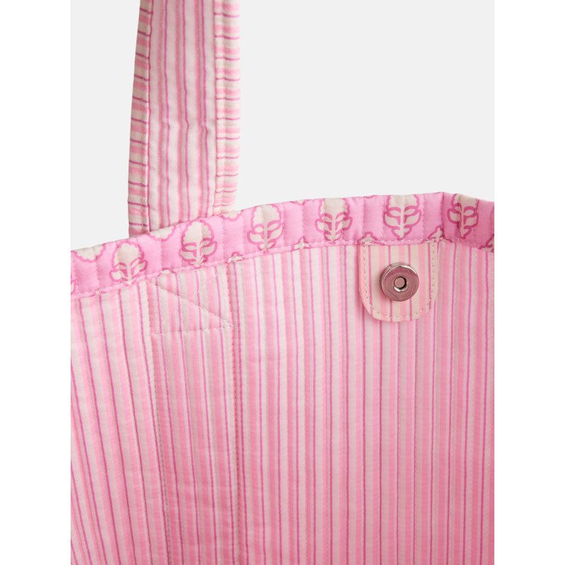 Women's Quilted Tote Bag with Allover Print & Gingham Accents