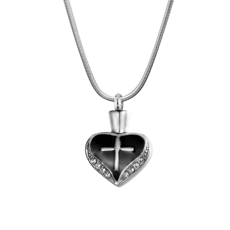 Cross Heart Cremation Jewelry Necklace for Ashes - Memorial Keepsake with Funnel Kit