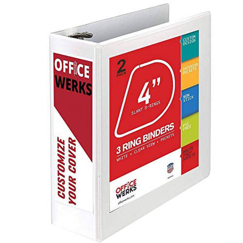 3 Ring Binder 4 Inch - Clear View Presentation Folder for 8.5 x 11 Pages, White, 2 Pack
