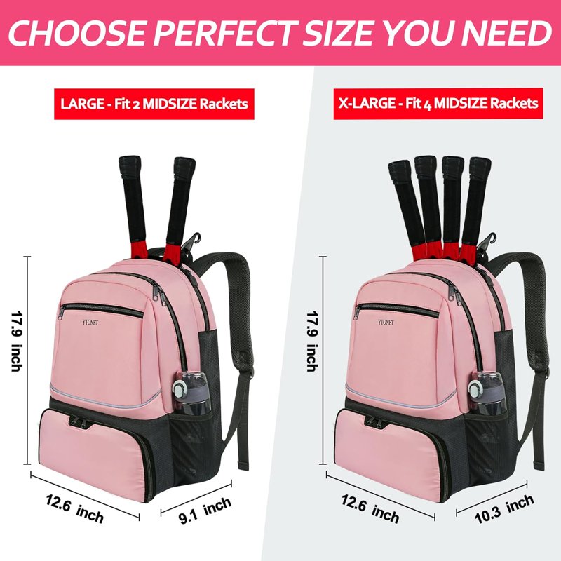 Tennis Backpack with Insulated Pocket & Shoe Compartment - Pink