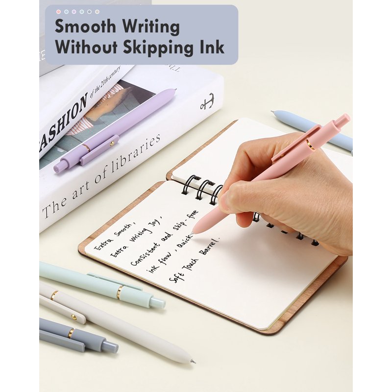 Morandi 6-Pc Retractable Gel Pens 0.7mm Black Ink - No Smear, Quick-Dry