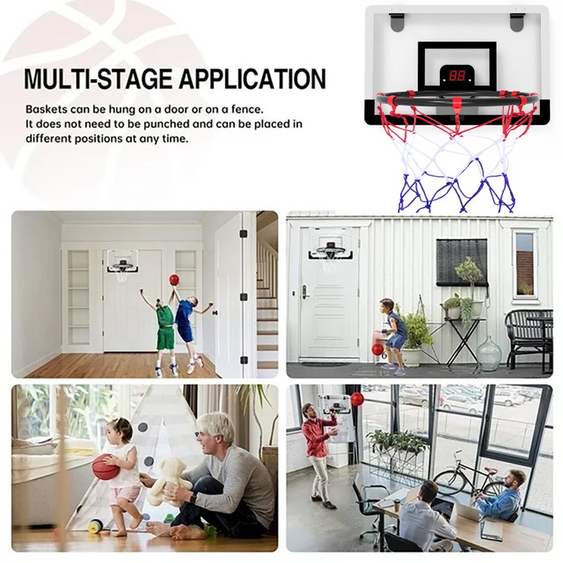 Indoor Kids Basketball Hoop with Electronic Scoreboard - Wall-Mounted Mini Toy Set