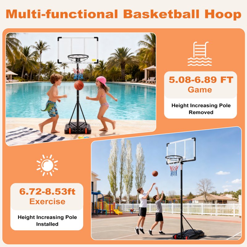 Kids Adjustable Indoor Outdoor Basketball Hoop with Enlarged Base - Portable Play Set