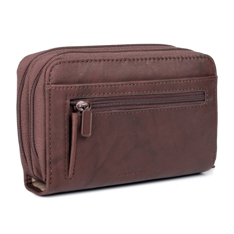 Women's Leather Double Zip Organizer Bag - Multiple Colors