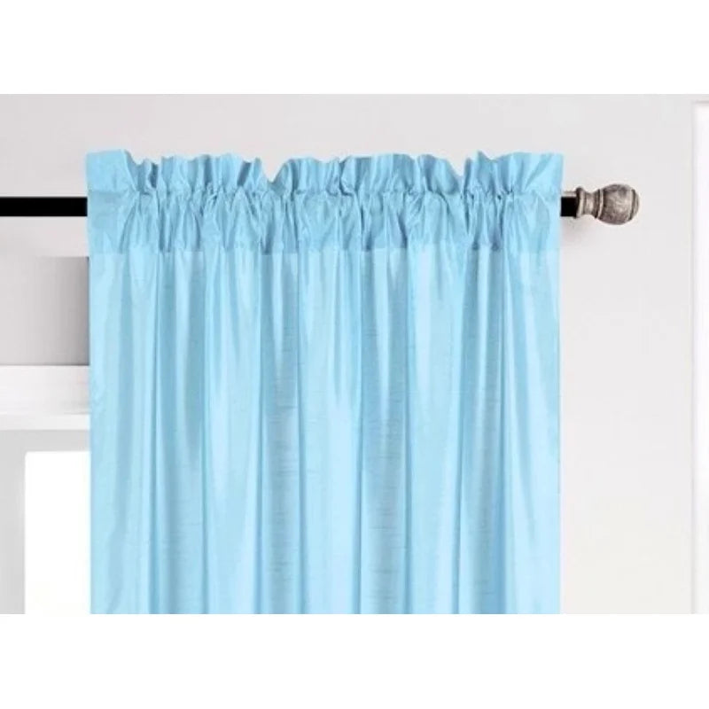 Faux Silk Semi-Sheer Window Curtains 2-Pack Light Blue 84 Inch - Elegant Home Linen